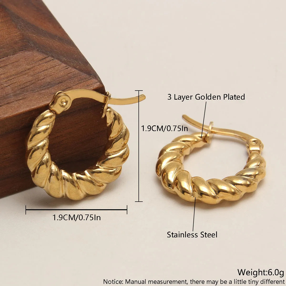 1 Pair Retro Simple Style Solid Color Plating Stainless Steel 18k Gold Plated Earrings