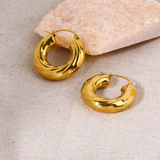 1 Pair Retro Simple Style Spiral Stripe Polishing Plating Chunky Stainless Steel 18k Gold Plated Earrings