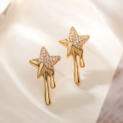 1 Pair Retro Simple Style Star Moon Plating Inlay Copper Zircon Ear Studs