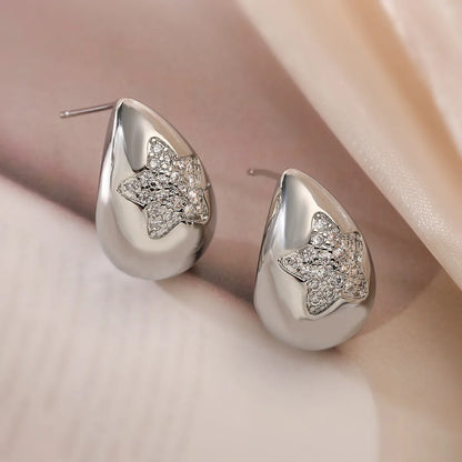 1 Pair Retro Simple Style Star Plating Inlay Copper Zircon Ear Studs