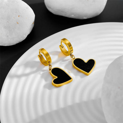 1 Pair Retro Simple Style Streetwear Heart Shape Titanium Steel Plating Drop Earrings