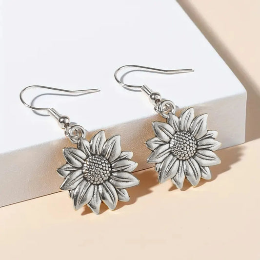 1 Pair Retro Simple Style Sunflower Alloy Drop Earrings