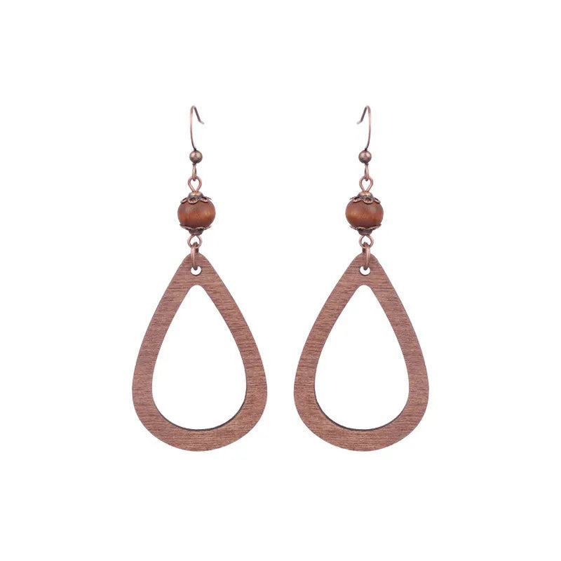 1 Pair Retro Simple Style Triangle Water Droplets Wood Iron Drop Earrings