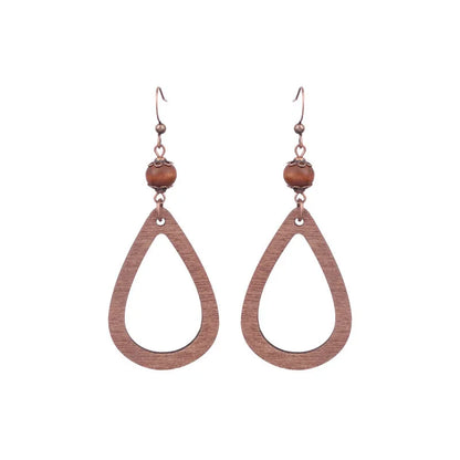 1 Pair Retro Simple Style Triangle Water Droplets Wood Iron Drop Earrings