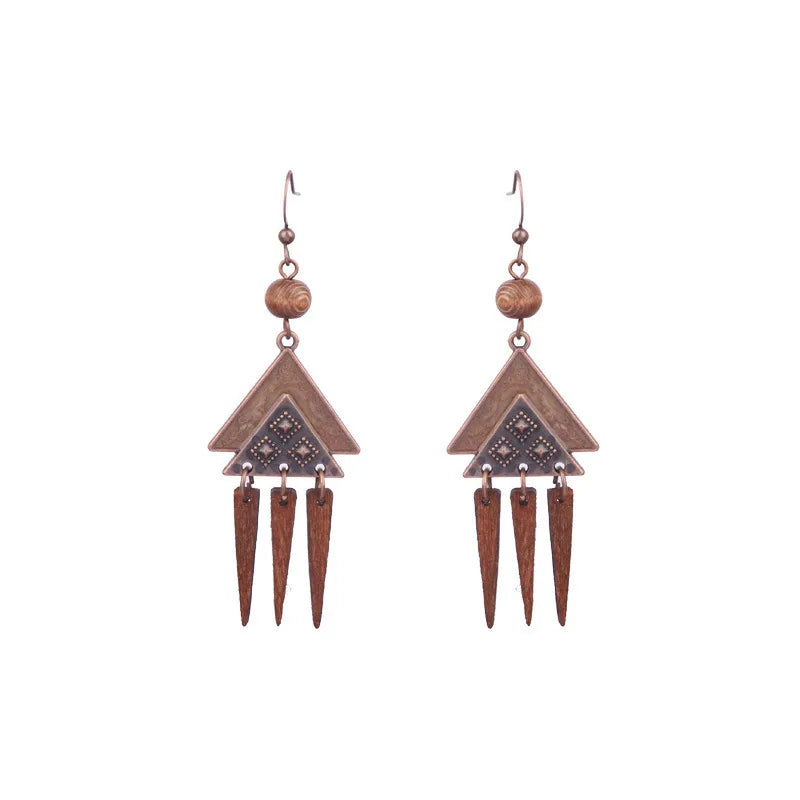 1 Pair Retro Simple Style Triangle Water Droplets Wood Iron Drop Earrings