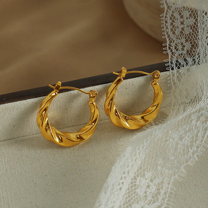 1 Pair Retro Simple Style Twist Plating Titanium Steel 18k Gold Plated Hoop Earrings