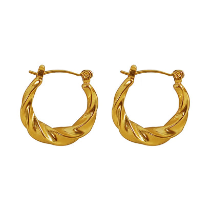 1 Pair Retro Simple Style Twist Plating Titanium Steel 18k Gold Plated Hoop Earrings