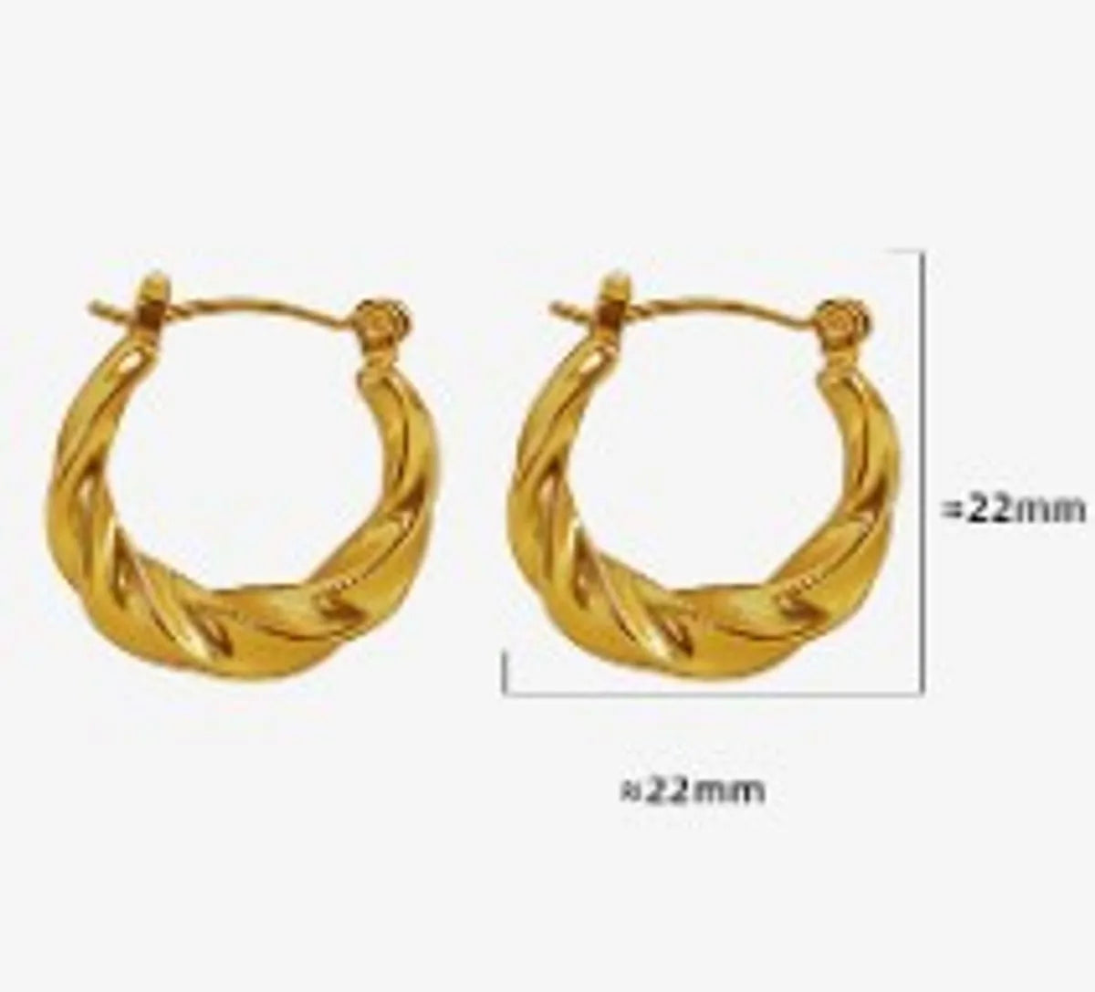 1 Pair Retro Simple Style Twist Plating Titanium Steel 18k Gold Plated Hoop Earrings