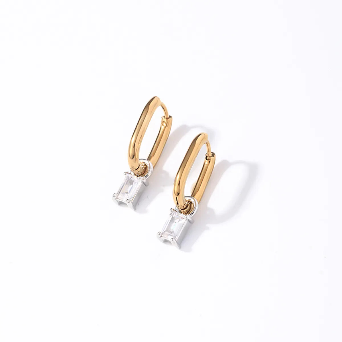 1 Pair Retro Simple Style U Shape Rectangle Plating Inlay 304 Stainless Steel Zircon K Gold Plated Rhodium Plated Drop Earrings