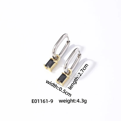 1 Pair Retro Simple Style U Shape Rectangle Plating Inlay 304 Stainless Steel Zircon K Gold Plated Rhodium Plated Drop Earrings