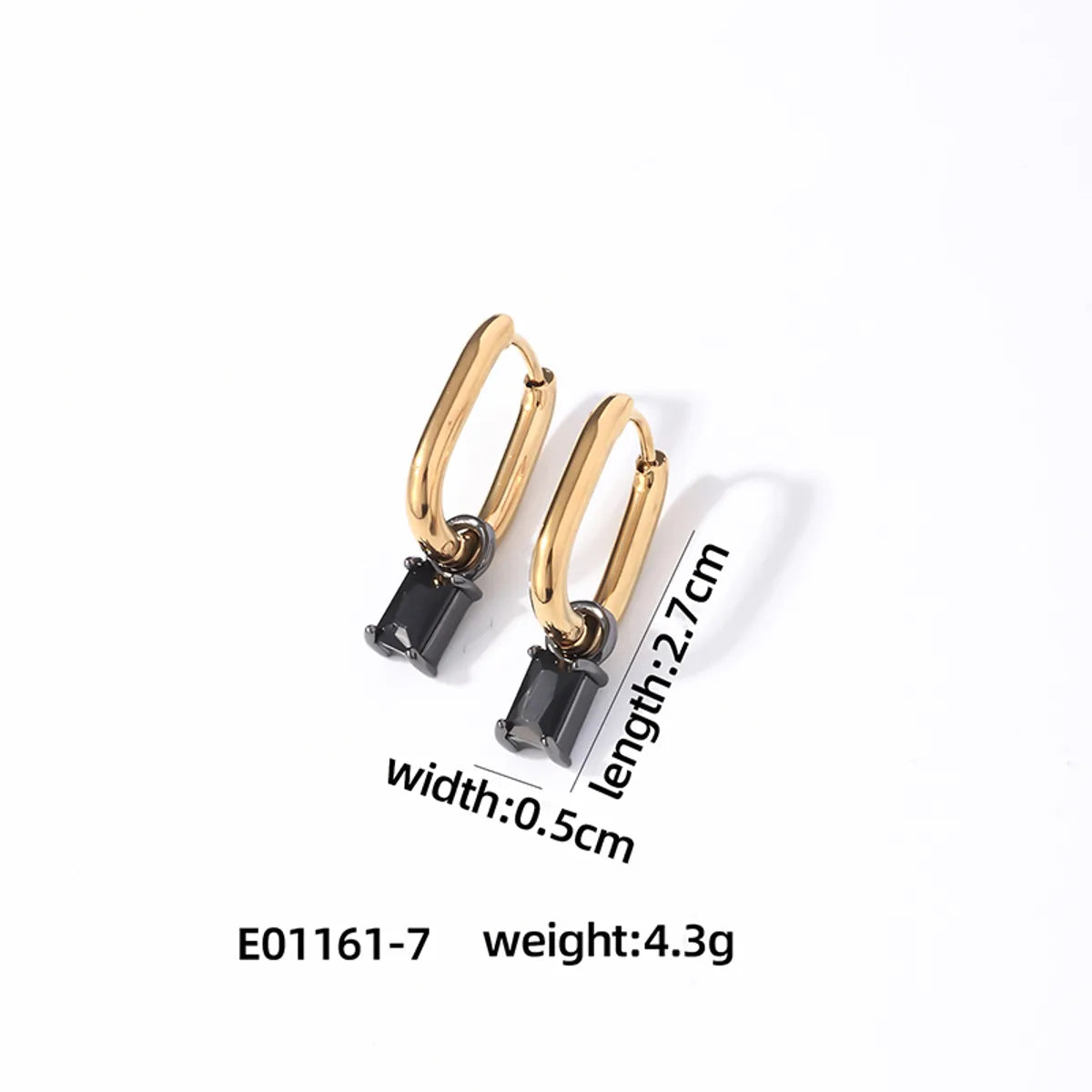 1 Pair Retro Simple Style U Shape Rectangle Plating Inlay 304 Stainless Steel Zircon K Gold Plated Rhodium Plated Drop Earrings