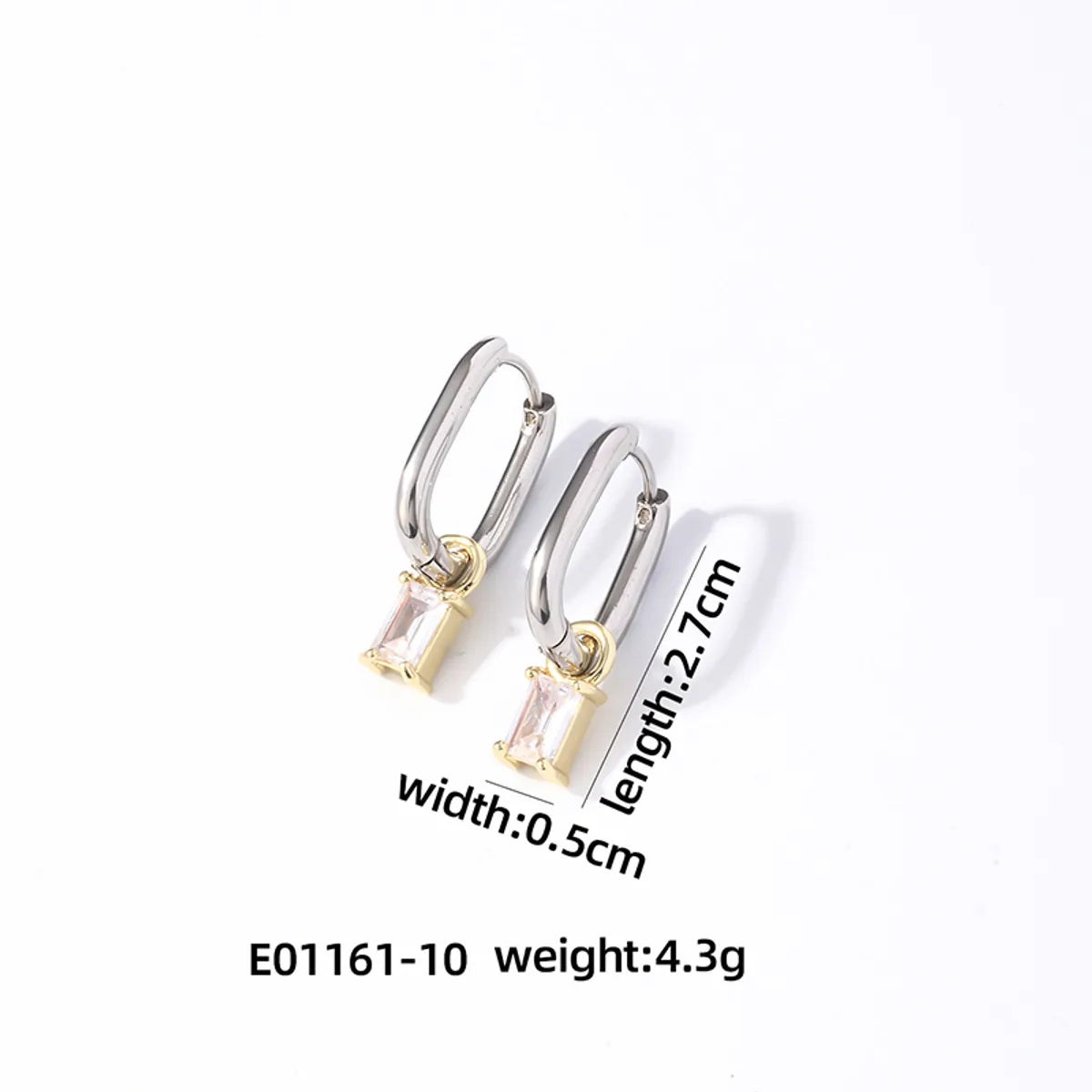 1 Pair Retro Simple Style U Shape Rectangle Plating Inlay 304 Stainless Steel Zircon K Gold Plated Rhodium Plated Drop Earrings