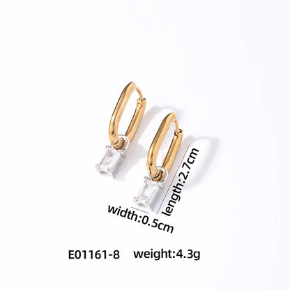 1 Pair Retro Simple Style U Shape Rectangle Plating Inlay 304 Stainless Steel Zircon K Gold Plated Rhodium Plated Drop Earrings