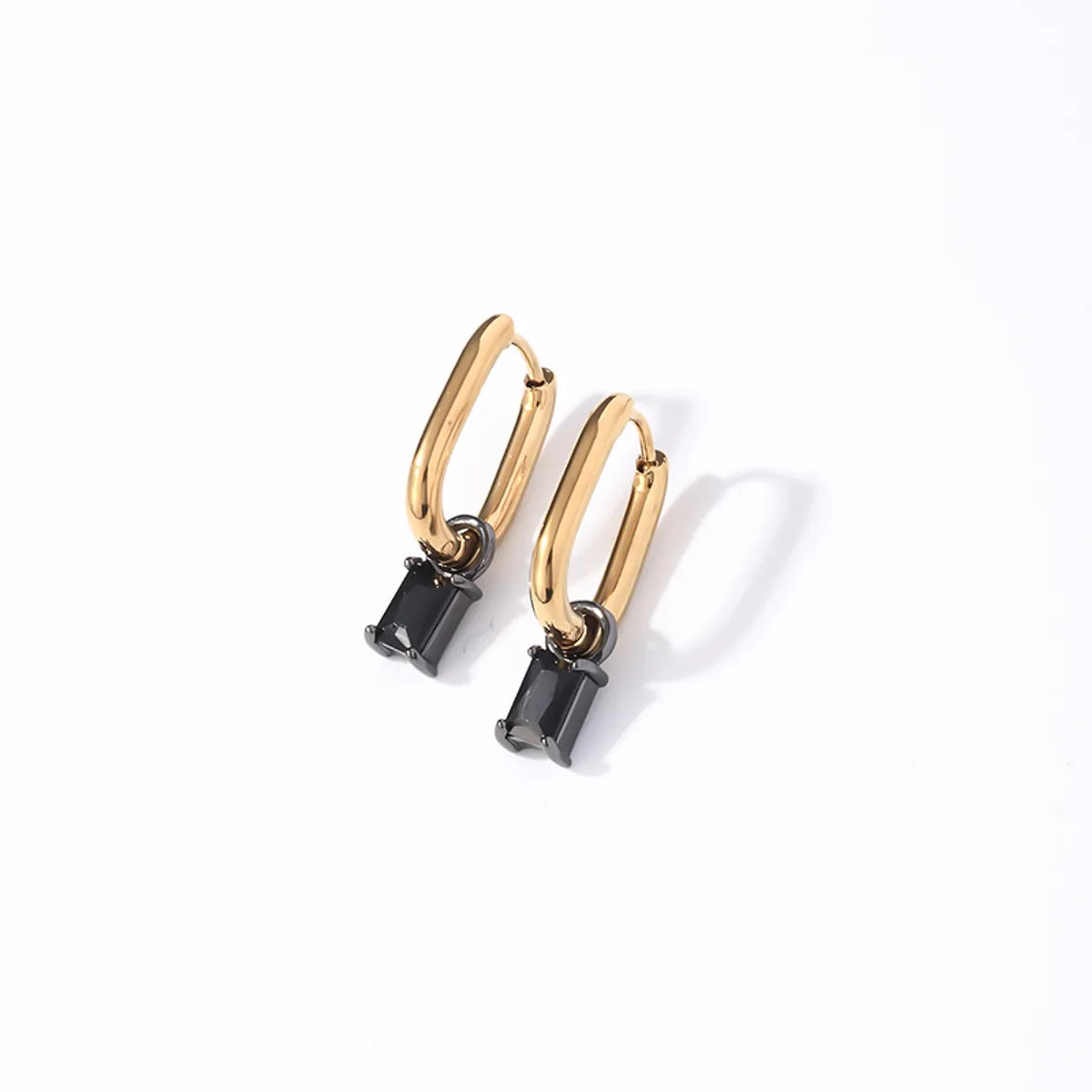 1 Pair Retro Simple Style U Shape Rectangle Plating Inlay 304 Stainless Steel Zircon K Gold Plated Rhodium Plated Drop Earrings