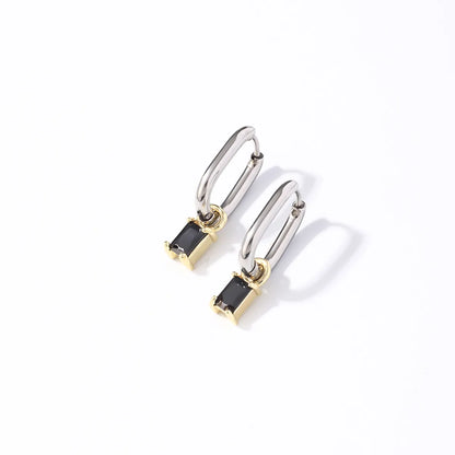 1 Pair Retro Simple Style U Shape Rectangle Plating Inlay 304 Stainless Steel Zircon K Gold Plated Rhodium Plated Drop Earrings