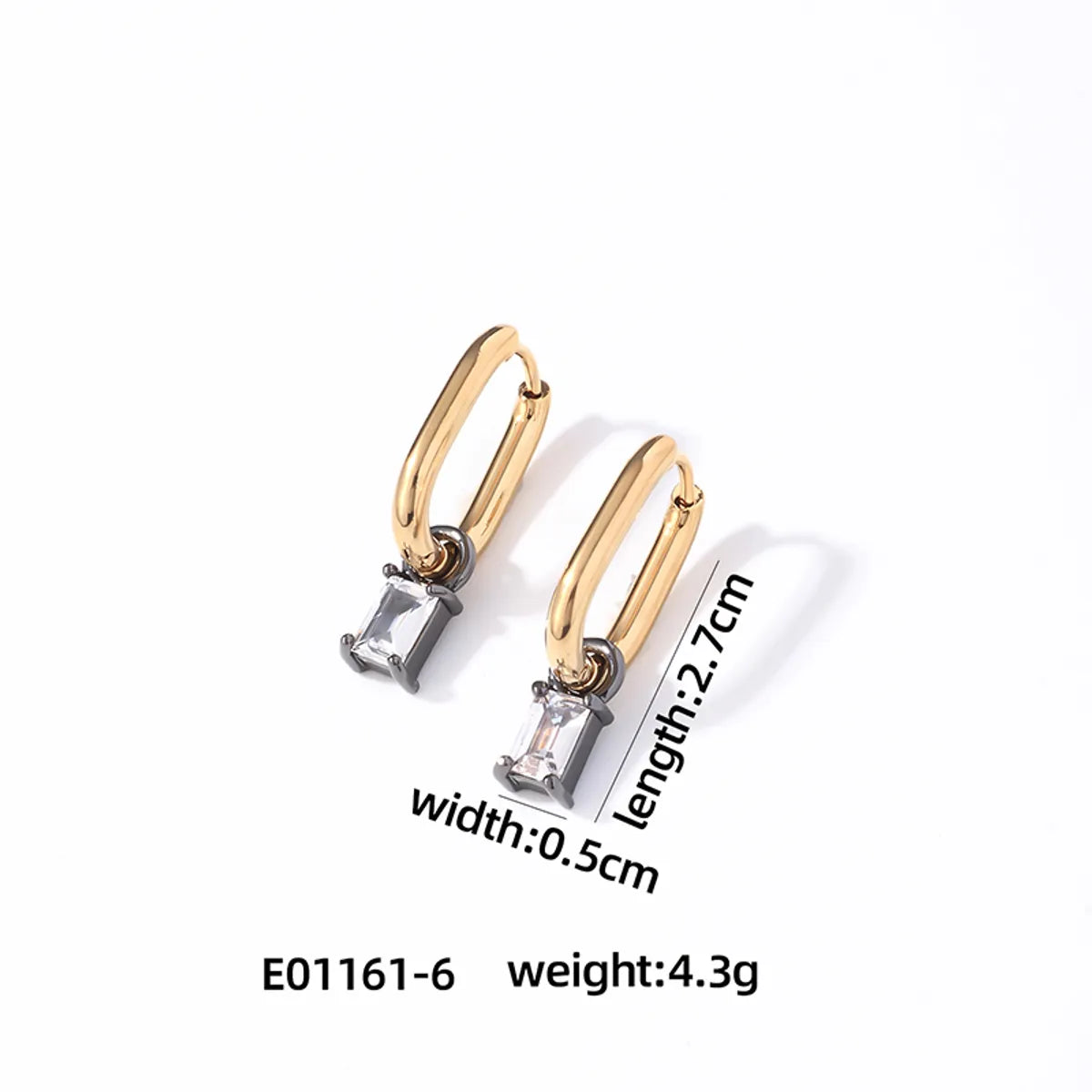 1 Pair Retro Simple Style U Shape Rectangle Plating Inlay 304 Stainless Steel Zircon K Gold Plated Rhodium Plated Drop Earrings