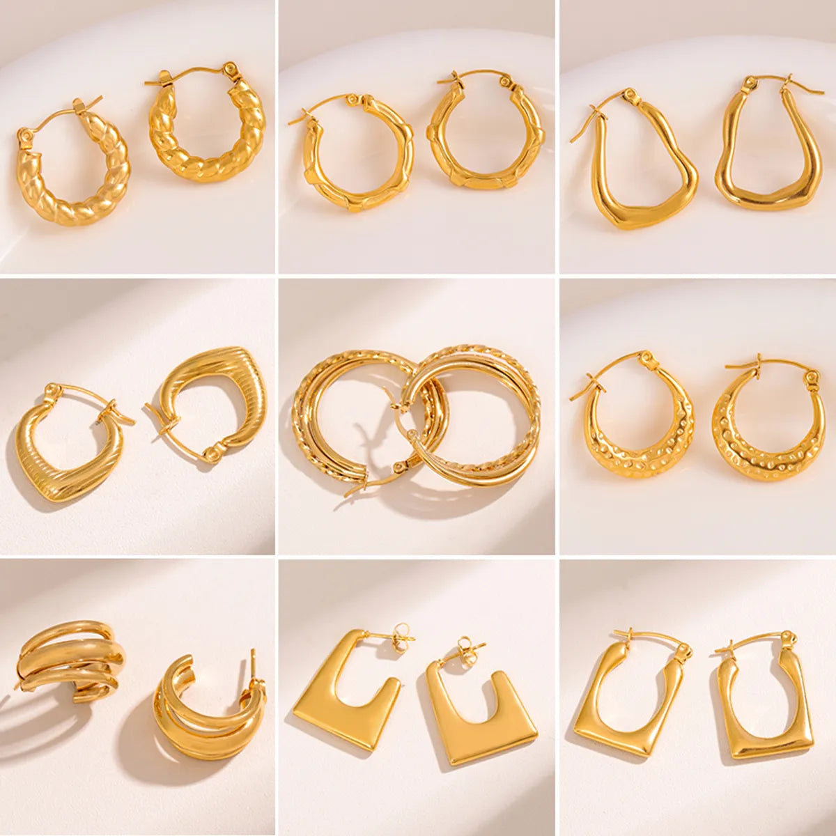 1 Pair Retro Simple Style U Shape Round Oval Plating Stainless Steel 18k Gold Plated Earrings