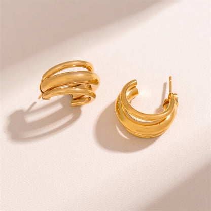 1 Pair Retro Simple Style U Shape Round Oval Plating Stainless Steel 18k Gold Plated Earrings