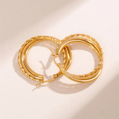 1 Pair Retro Simple Style U Shape Round Oval Plating Stainless Steel 18k Gold Plated Earrings