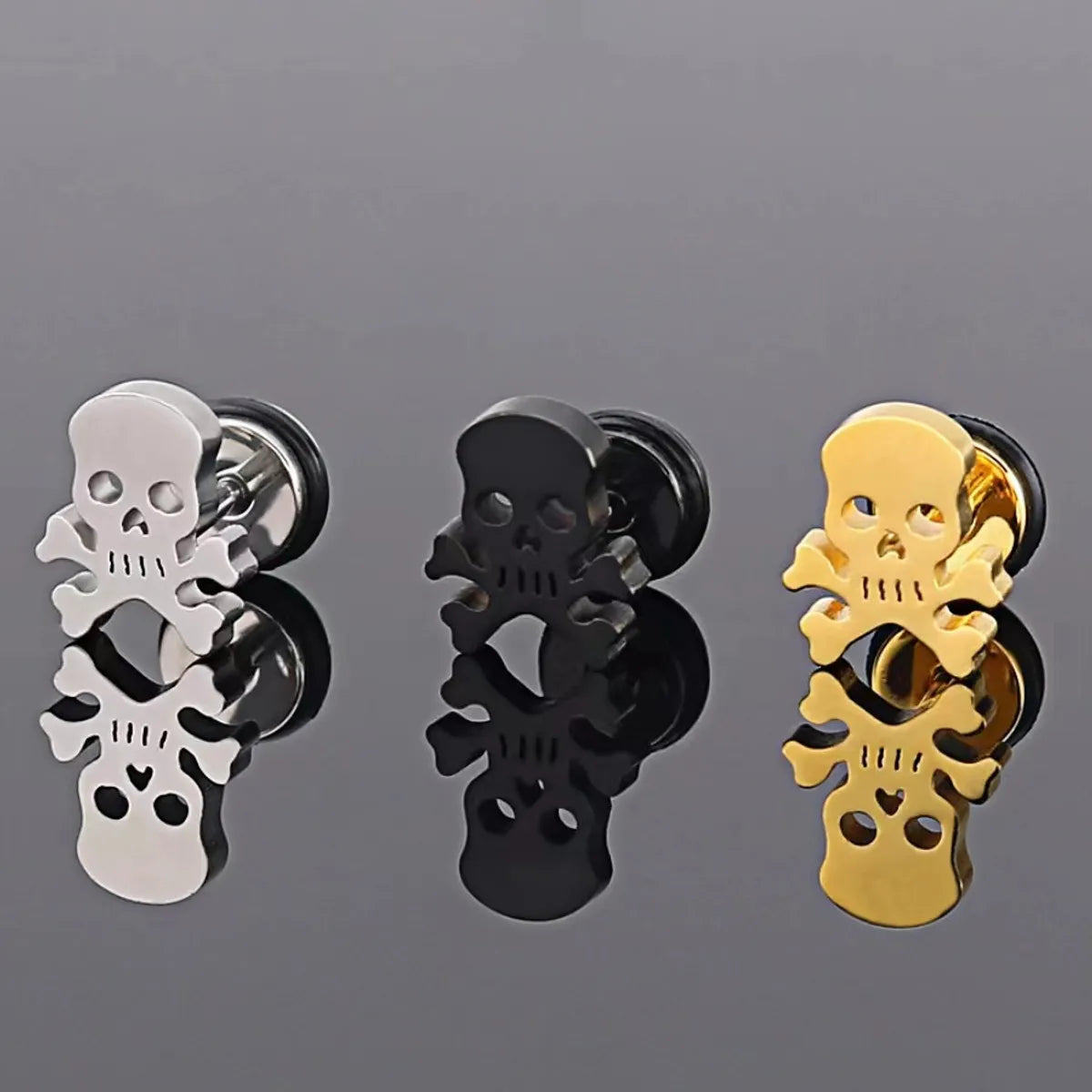 1 Pair Retro Skull Plating Stainless Steel 18k Gold Plated Ear Studs