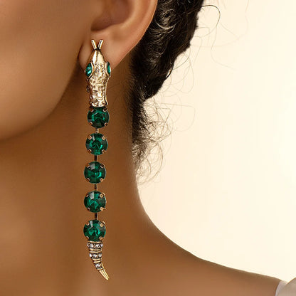 1 Pair Retro Snake Inlay Alloy Gem Drop Earrings