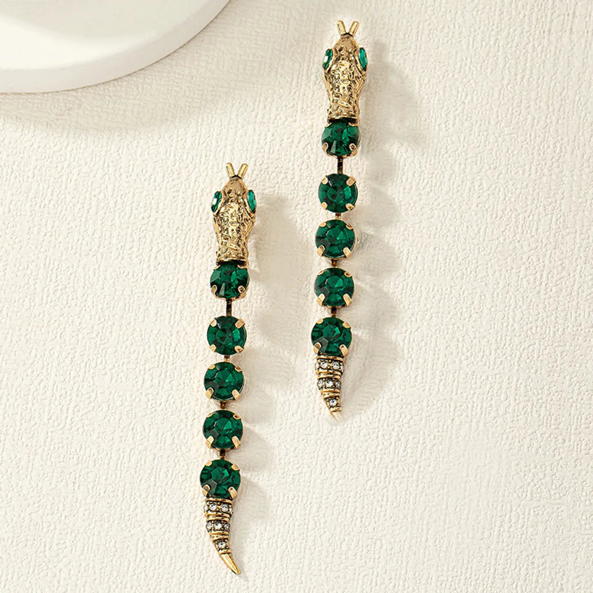 1 Pair Retro Snake Inlay Alloy Gem Drop Earrings