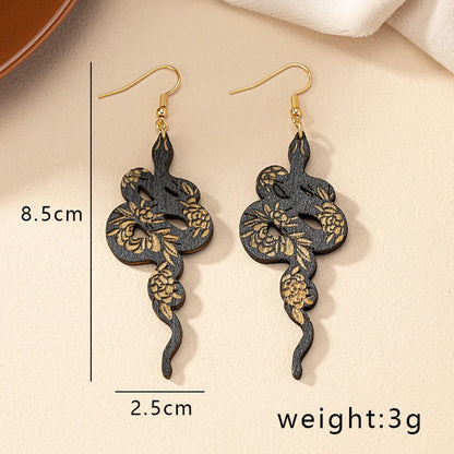 1 Pair Retro Snake Plating Wood Drop Earrings