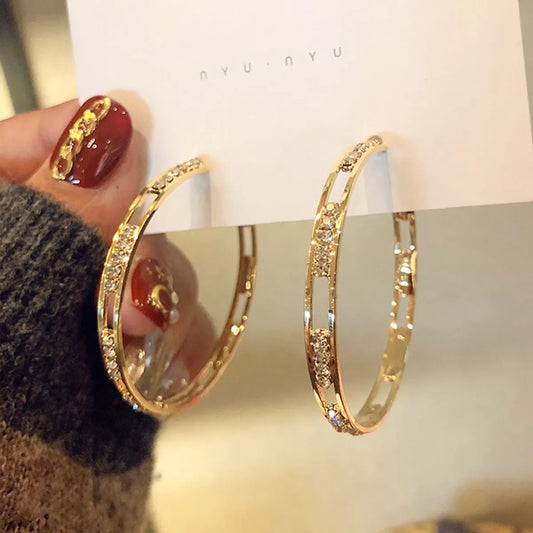 1 Pair Retro Solid Color Inlay Alloy Rhinestones Hoop Earrings