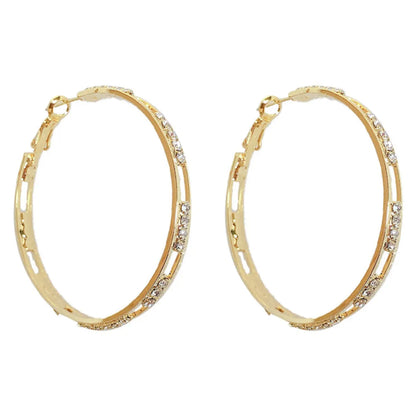 1 Pair Retro Solid Color Inlay Alloy Rhinestones Hoop Earrings