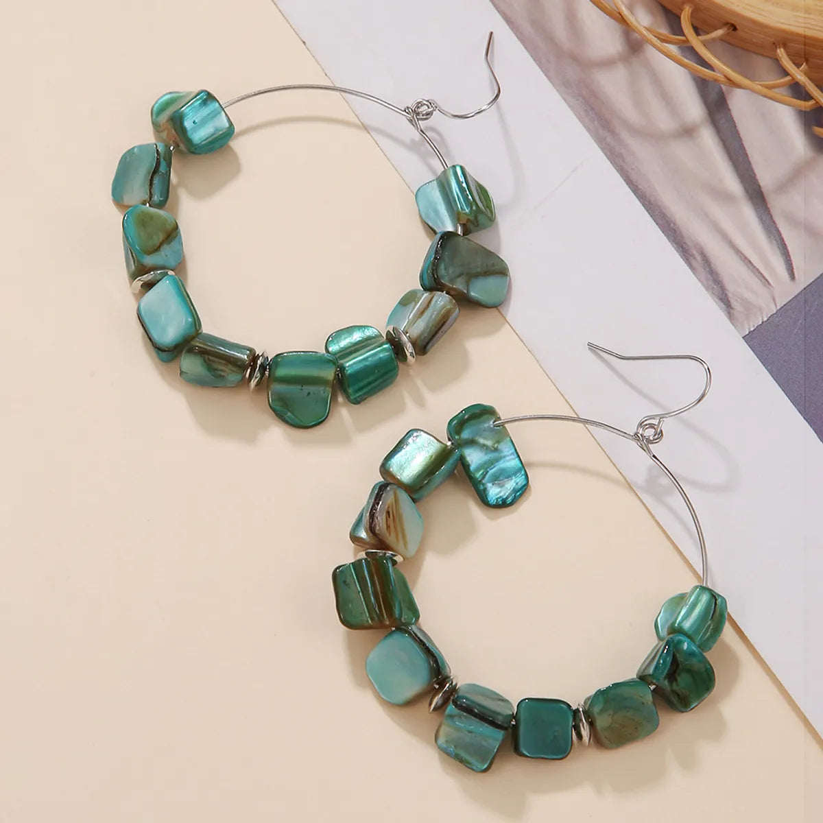 1 Pair Retro Solid Color Beaded Stone Earrings