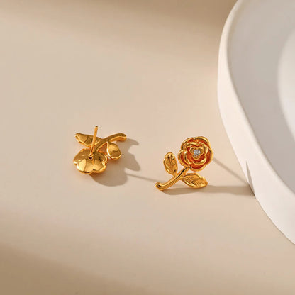 1 Pair Retro Solid Color Flower Plating Copper Ear Studs