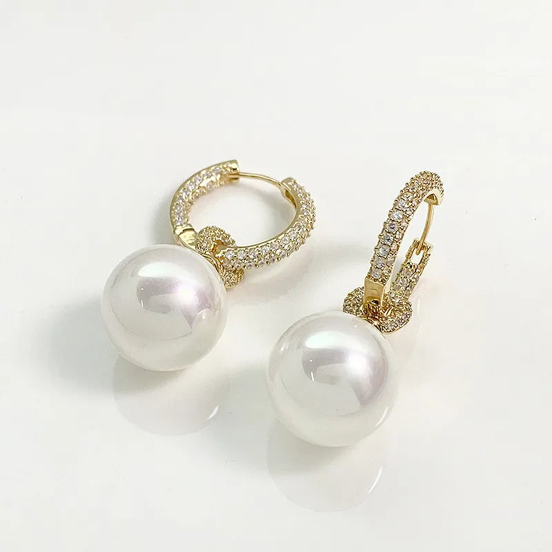 1 Pair Retro Solid Color Inlay Imitation Pearl Copper Zircon Drop Earrings