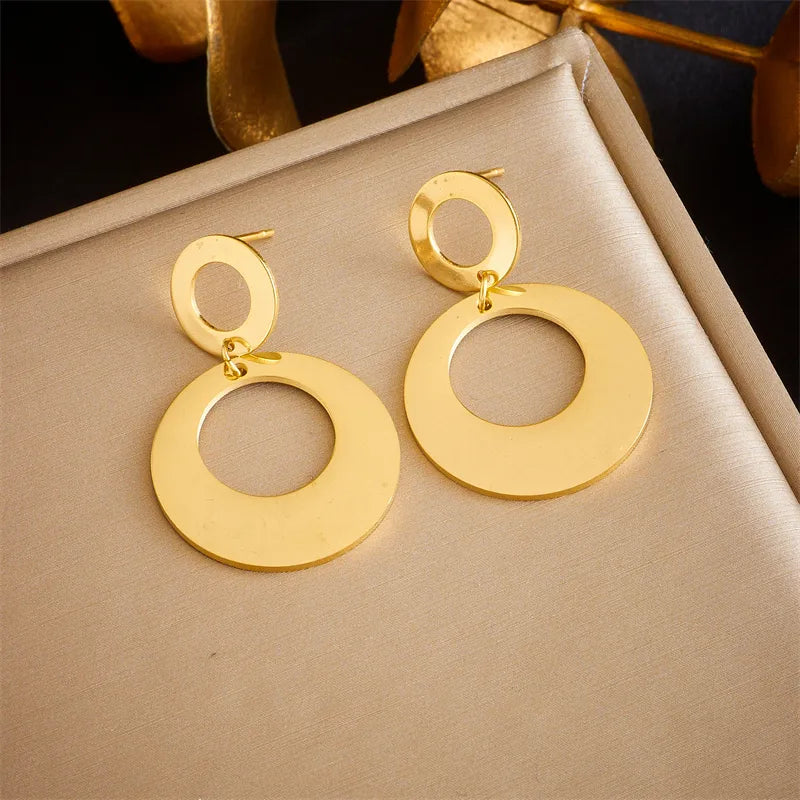 1 Pair Retro Solid Color Plating 304 Stainless Steel No Inlaid 18K Gold Plated Drop Earrings