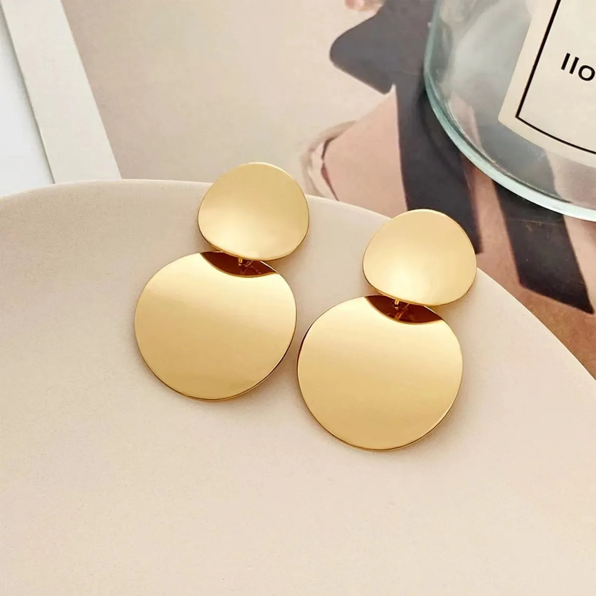 1 Pair Retro Solid Color Polishing Plating Stainless Steel Alloy Metal Gold Plated Drop Earrings