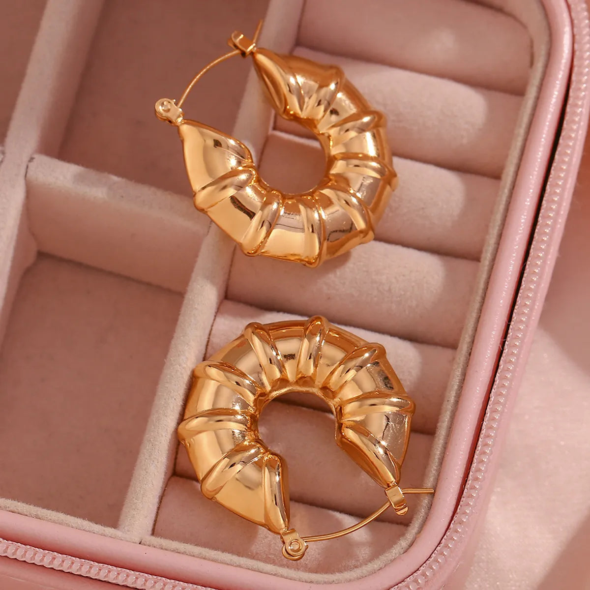 1 Pair Retro Solid Color Stainless Steel Plating Hoop Earrings