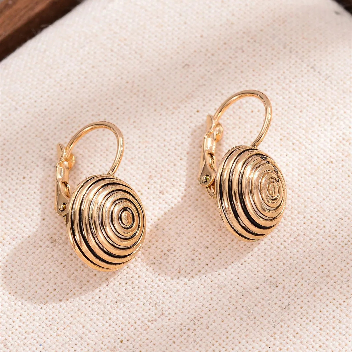 1 Pair Retro Spiral Stripe Copper 18K Gold Plated Drop Earrings