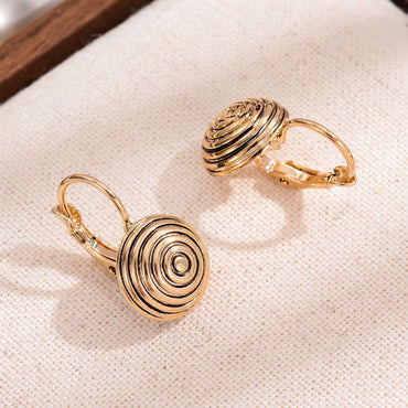 1 Pair Retro Spiral Stripe Copper 18K Gold Plated Drop Earrings