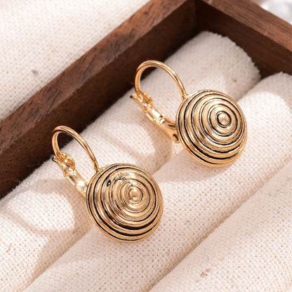 1 Pair Retro Spiral Stripe Copper 18K Gold Plated Drop Earrings