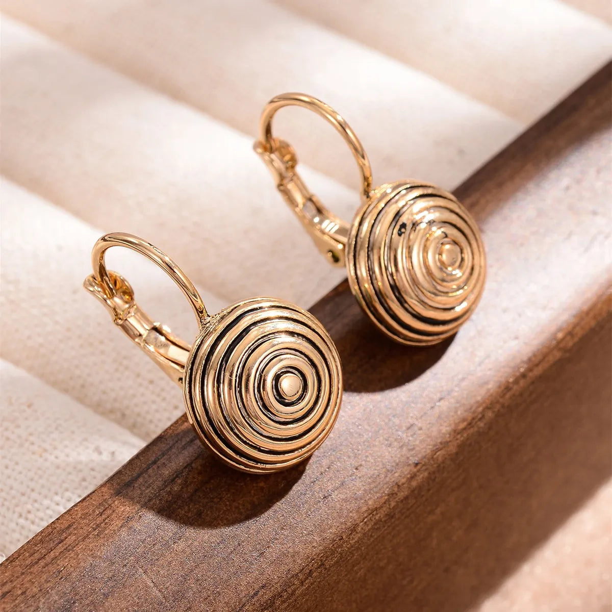 1 Pair Retro Spiral Stripe Copper 18K Gold Plated Drop Earrings