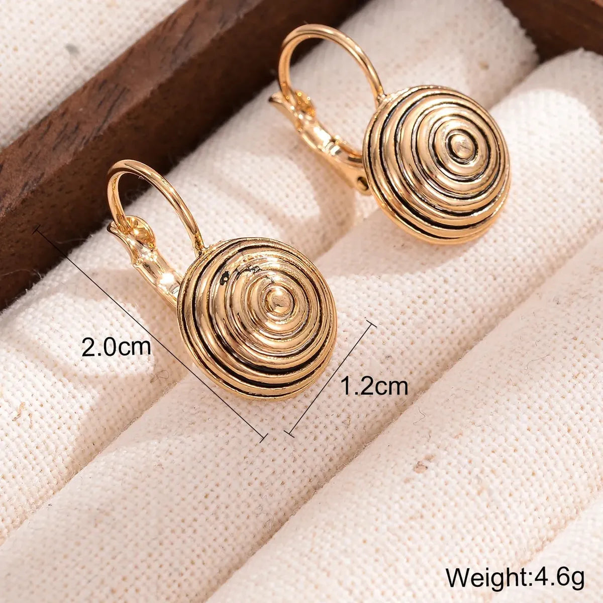 1 Pair Retro Spiral Stripe Copper 18K Gold Plated Drop Earrings