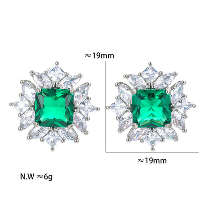 1 Pair Retro Square Copper Inlay Zircon Ear Studs