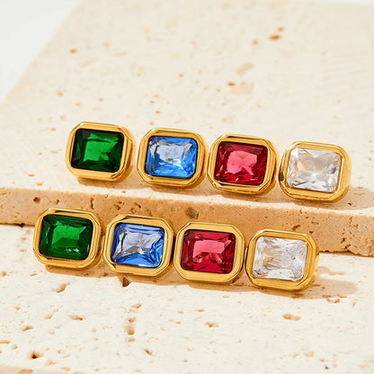 1 Pair Retro Square Plating Inlay 304 Stainless Steel Zircon 16K Gold Plated White Gold Plated Gold Plated Ear Studs