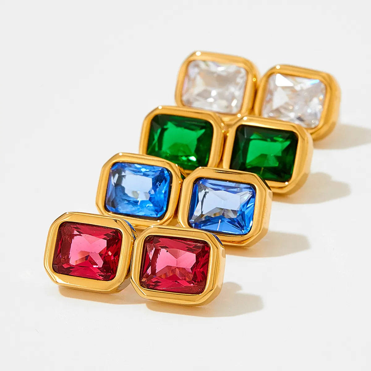 1 Pair Retro Square Plating Inlay 304 Stainless Steel Zircon 16K Gold Plated White Gold Plated Gold Plated Ear Studs