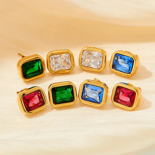 1 Pair Retro Square Plating Inlay 304 Stainless Steel Zircon 16K Gold Plated White Gold Plated Gold Plated Ear Studs