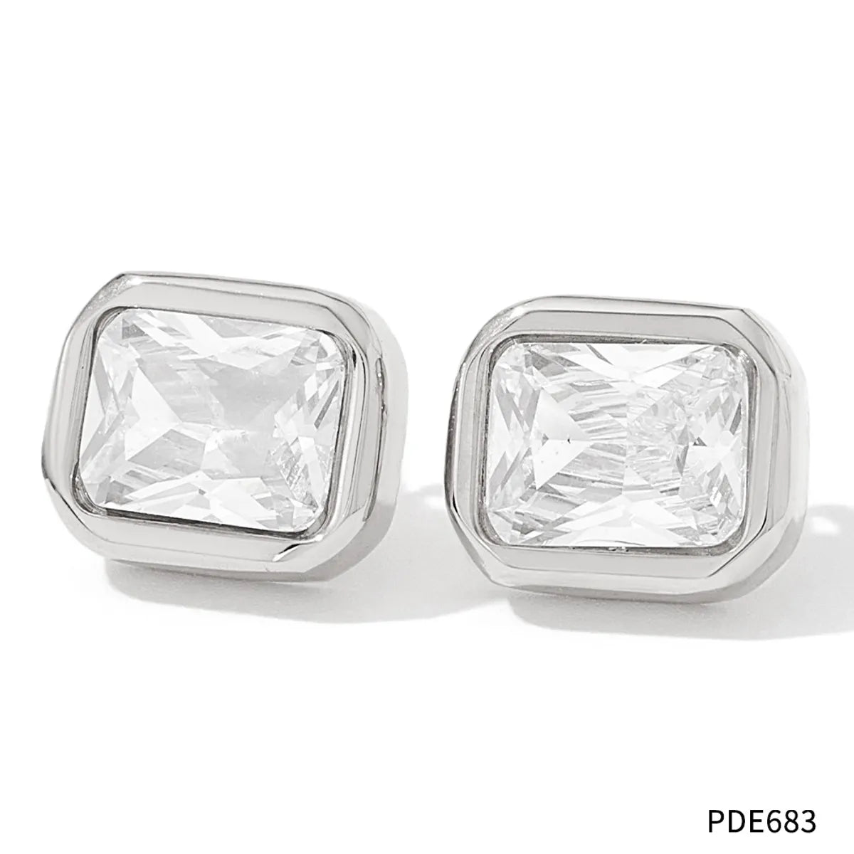 1 Pair Retro Square Plating Inlay 304 Stainless Steel Zircon 16K Gold Plated White Gold Plated Gold Plated Ear Studs