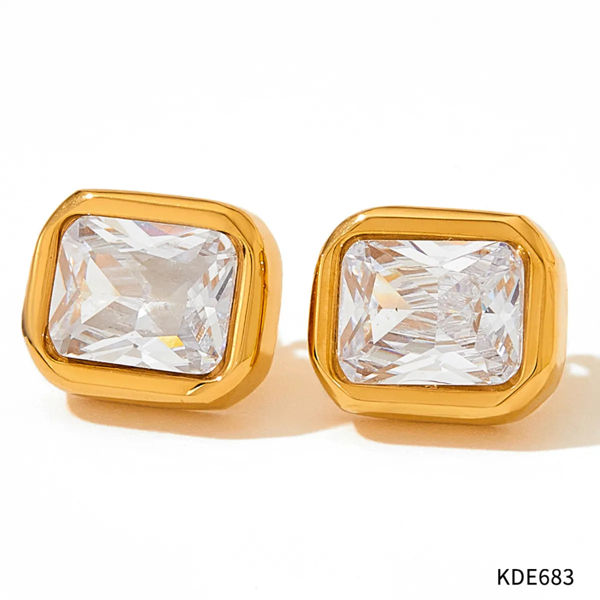 1 Pair Retro Square Plating Inlay 304 Stainless Steel Zircon 16K Gold Plated White Gold Plated Gold Plated Ear Studs