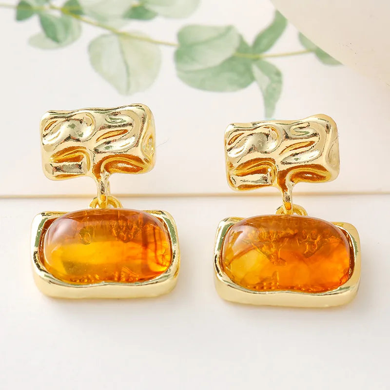 1 Pair Retro Square Plating Metal Drop Earrings