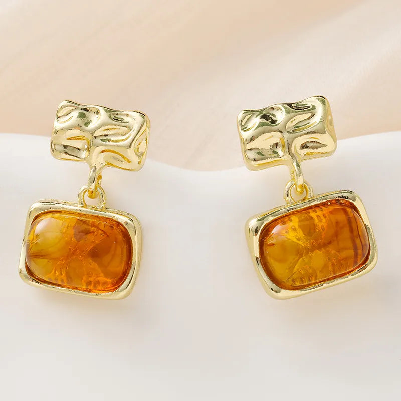 1 Pair Retro Square Plating Metal Drop Earrings