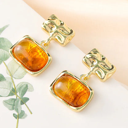 1 Pair Retro Square Plating Metal Drop Earrings