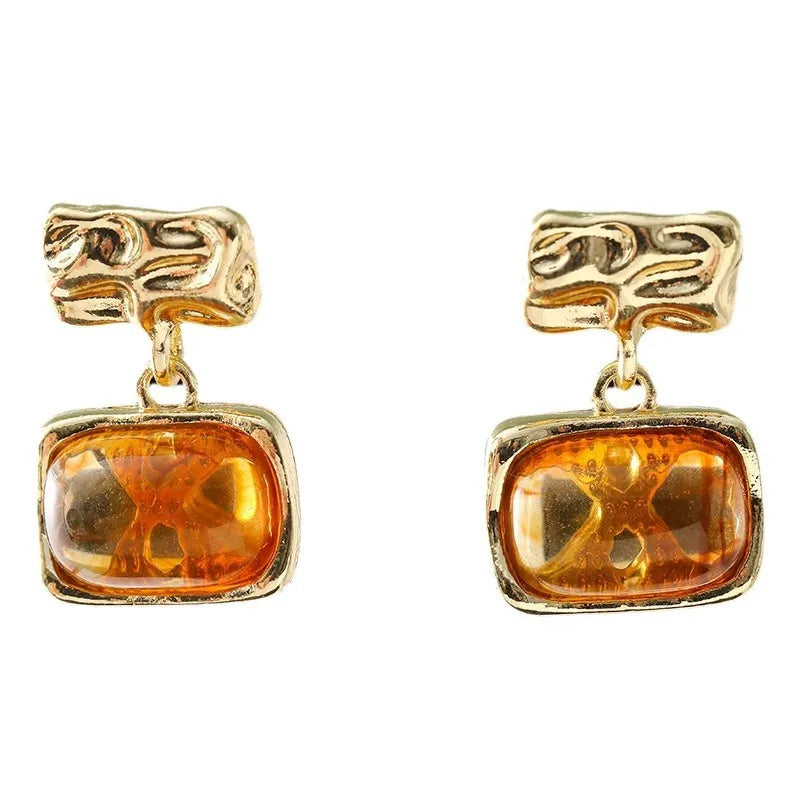 1 Pair Retro Square Plating Metal Drop Earrings